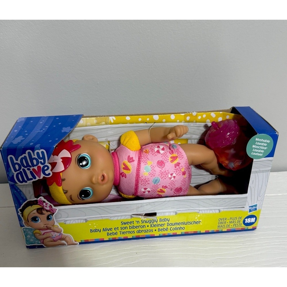 Baby Alive Sweet N Snuggly 11" Doll Pink Thumb Sucker Brunette Soft Body New